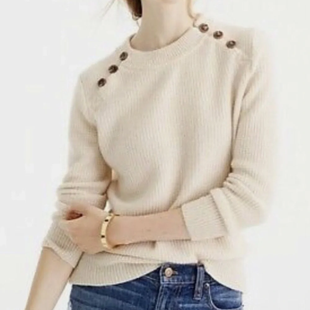 J Crew Women’s 100% Cotton Beige‎ Sweater Size Small Button accents on top front